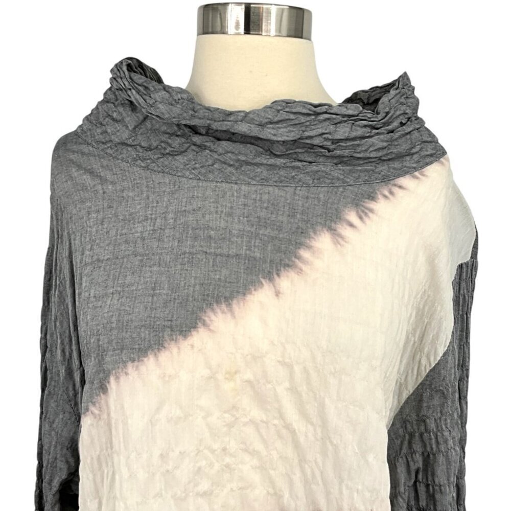 Steve Sells Studio Tie Dye Tunic Size S / M Gray Ivory Cowl Neck Long Sleeve - Picture 2 of 8